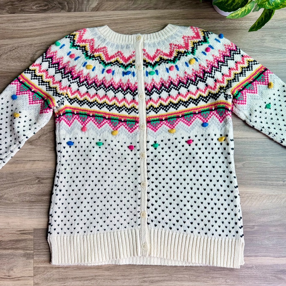 Talbots Multi-Colored Fair Isle Pom Pom Button Back Sweater Women's size M - Picture 8 of 12